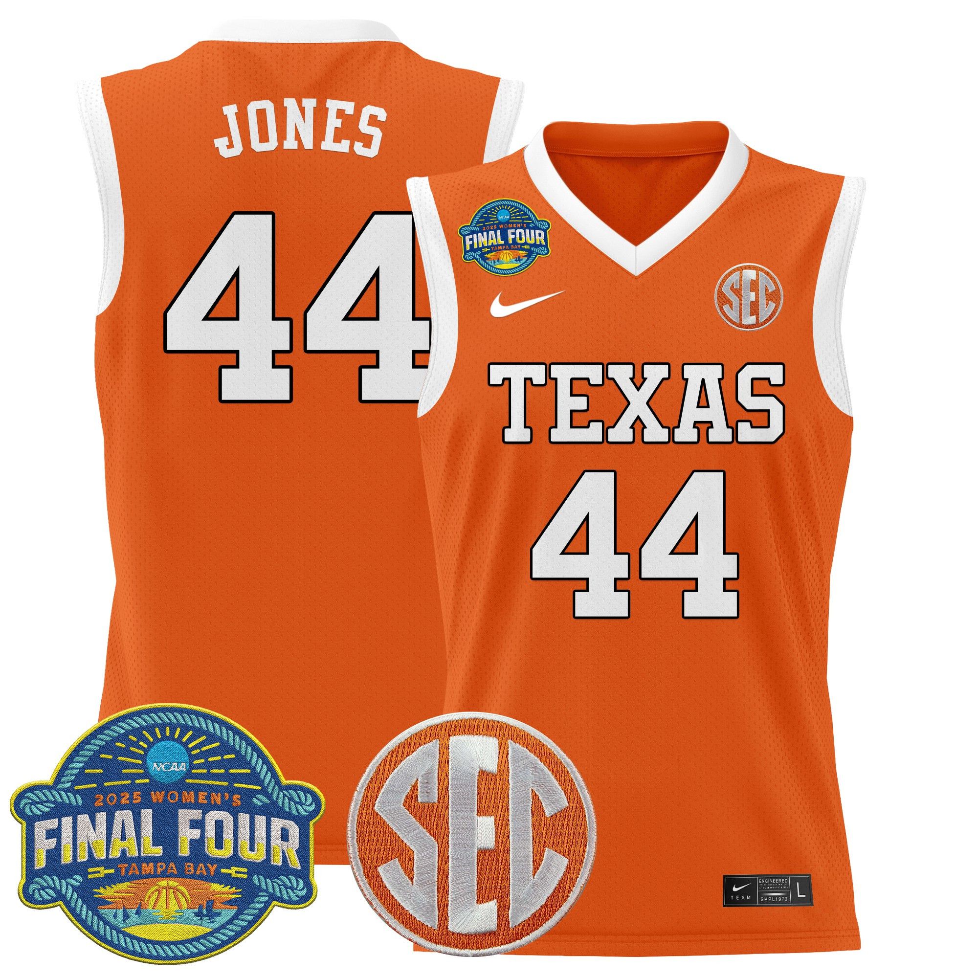 Men Texas Longhorns #44 Jones Orange Nike 2025 Final Four Patch Lightweight Basketball NCAA Jersey